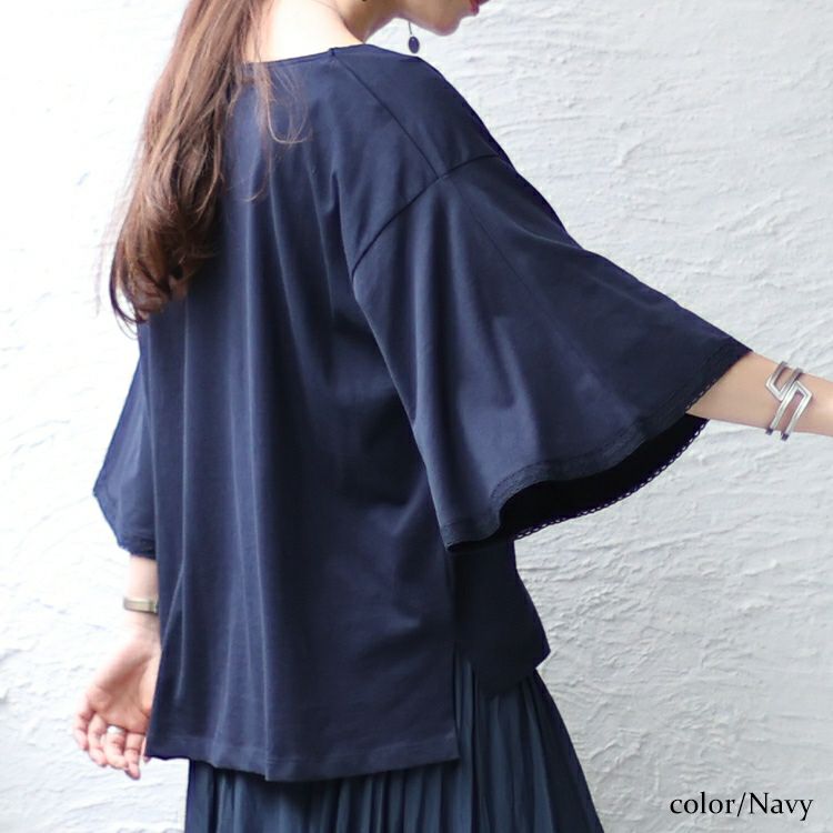 大きいサイズ レディース レースフレアスリーブVネックトップス　wk-0331