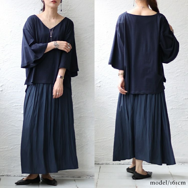 大きいサイズ レディース レースフレアスリーブVネックトップス　wk-0331