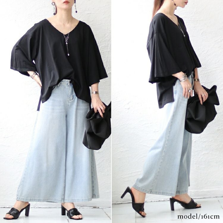 大きいサイズ レディース レースフレアスリーブVネックトップス　wk-0331