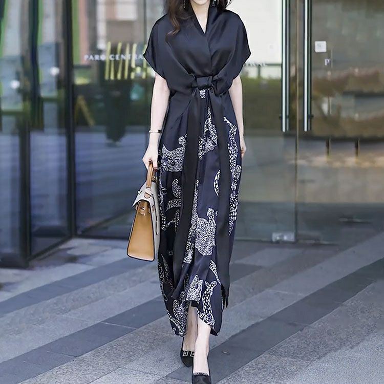 大きいサイズ レディース ヒョウ柄切替えデザインワンピース　goldy-1353 【ゆうパケット可】