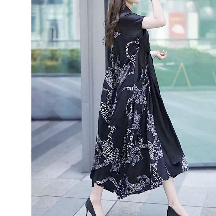 大きいサイズ レディース ヒョウ柄切替えデザインワンピース　goldy-1353 【ゆうパケット可】