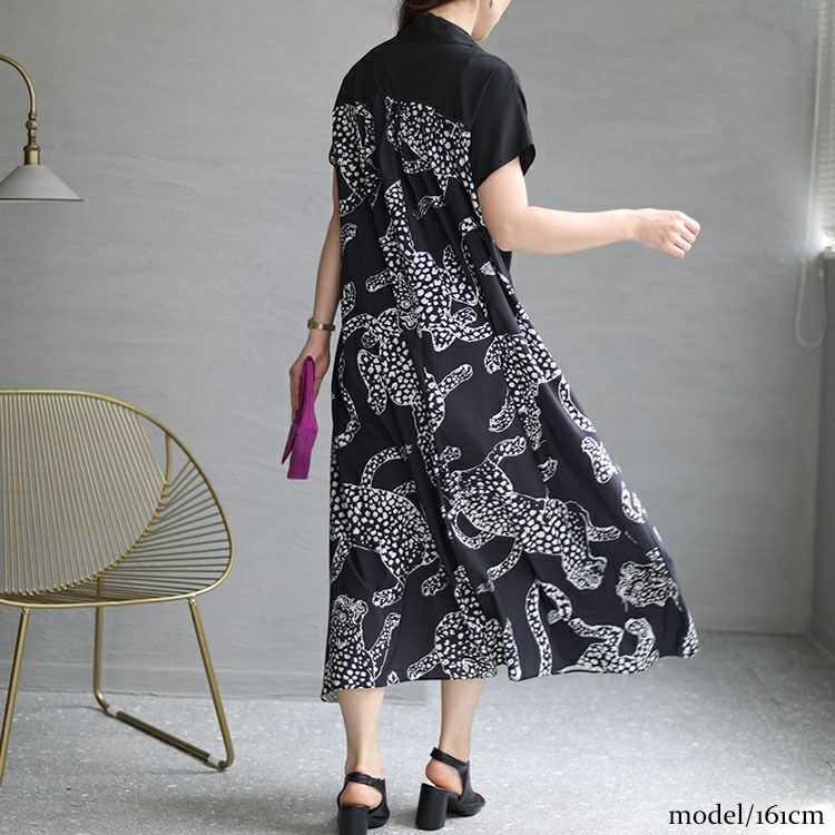 大きいサイズ レディース ヒョウ柄切替えデザインワンピース　goldy-1353 【ゆうパケット可】