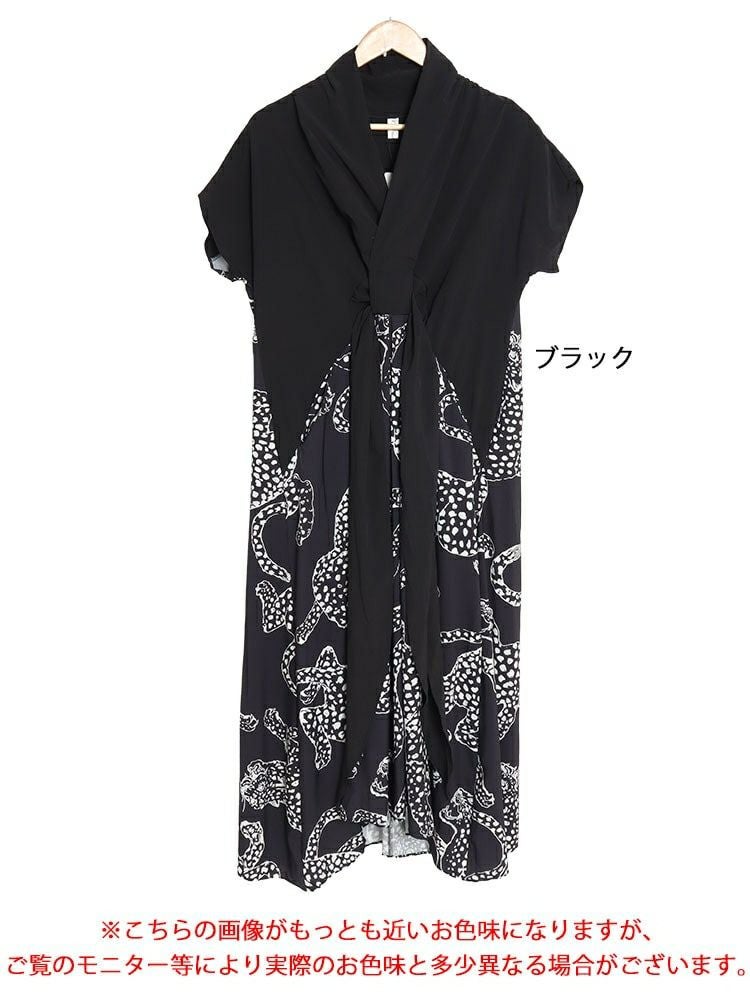 大きいサイズ レディース ヒョウ柄切替えデザインワンピース　goldy-1353 【ゆうパケット可】