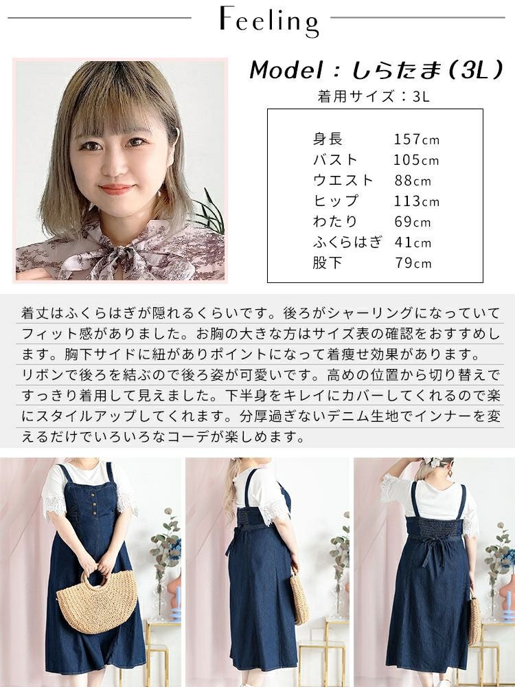 大きいサイズ レディース デニムサロペットスカート　goldy-1310