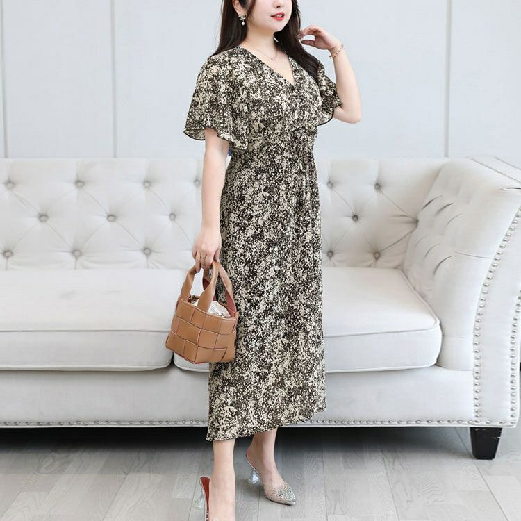 大きいサイズ レディース フレアスリーブシャーリングワンピース　goldy-1339 【メール便可】