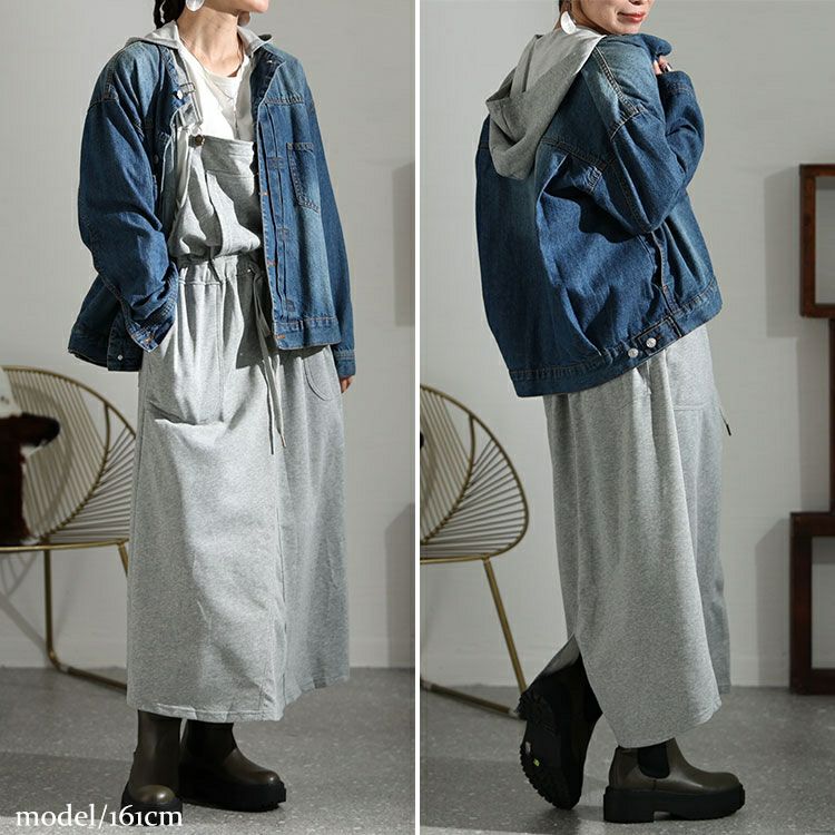 大きいサイズ レディース フード付きスウェットサロペットスカート　jps001