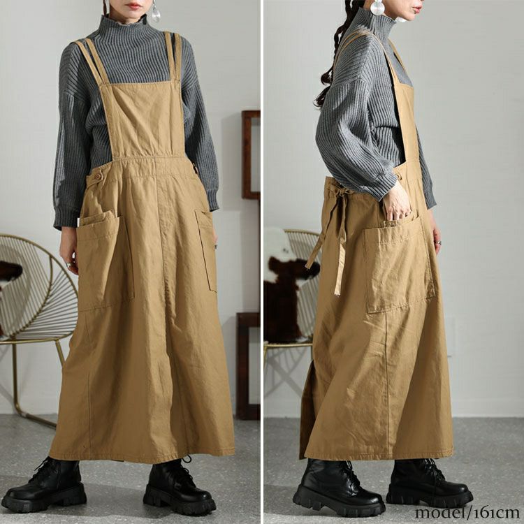 大きいサイズ レディース ツイルエプロンサロペットスカート　wc-0296