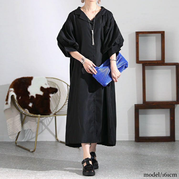 大きいサイズ レディース バックプリーツシャツワンピース　nw-23008