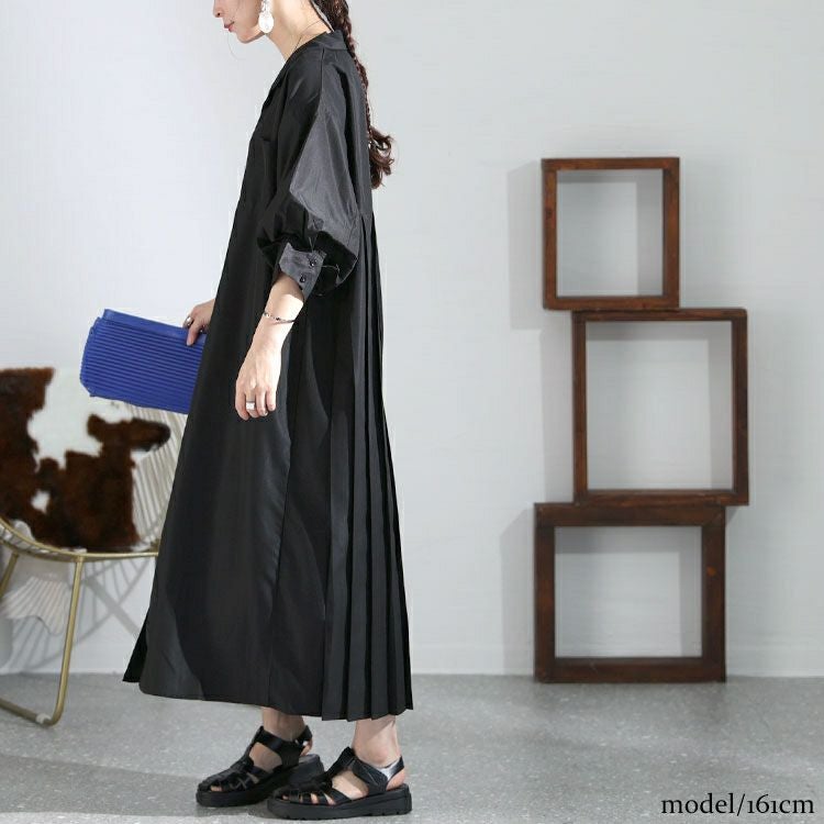 大きいサイズ レディース バックプリーツシャツワンピース　nw-23008