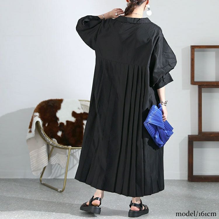 大きいサイズ レディース バックプリーツシャツワンピース　nw-23008