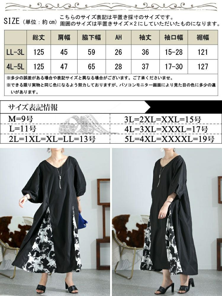 大きいサイズ レディース アート柄切替えワンピース　nw-23007