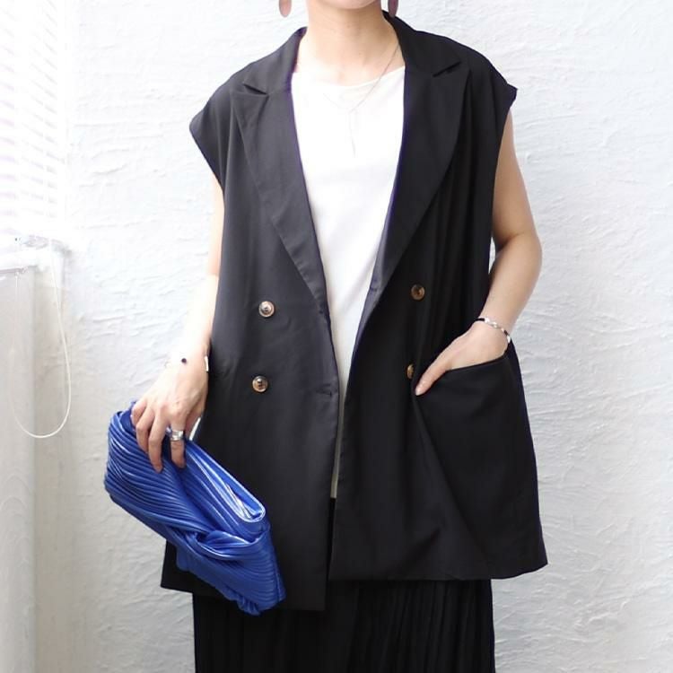大きいサイズ レディース トレンチ風ベスト　nw-23015 ブラック