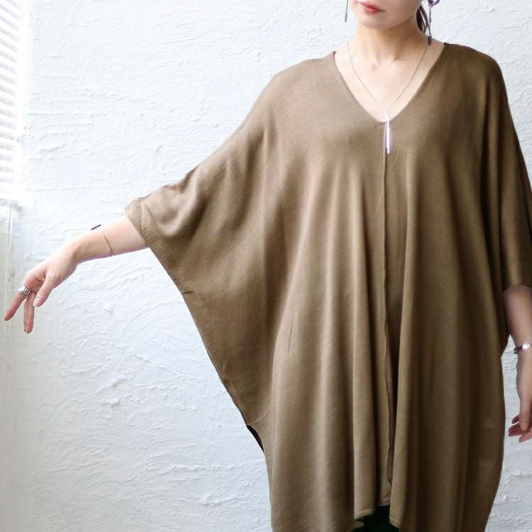 大きいサイズ レディース Vネックニットポンチョチュニック　maru-6664