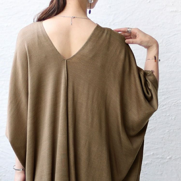 大きいサイズ レディース Vネックニットポンチョチュニック　maru-6664