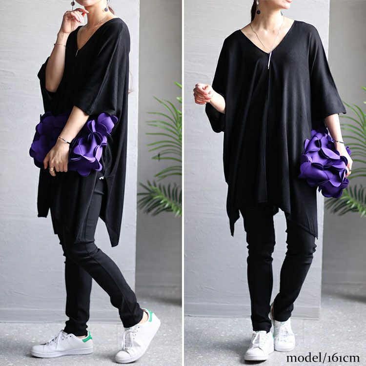 大きいサイズ レディース Vネックニットポンチョチュニック　maru-6664