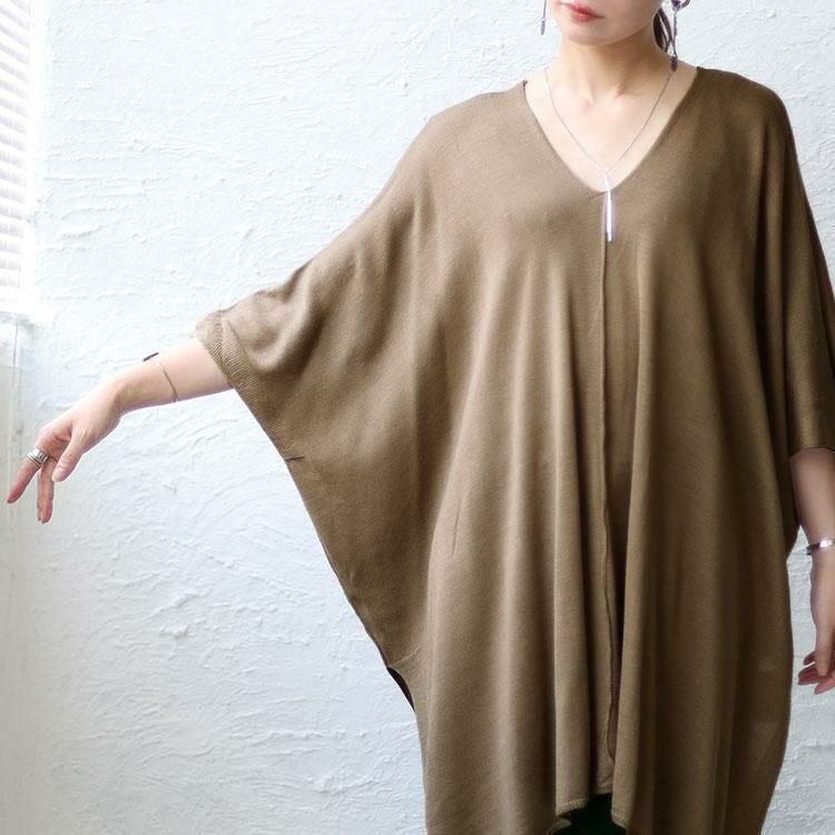 大きいサイズ レディース Vネックニットポンチョチュニック　maru-6664 ベージュ