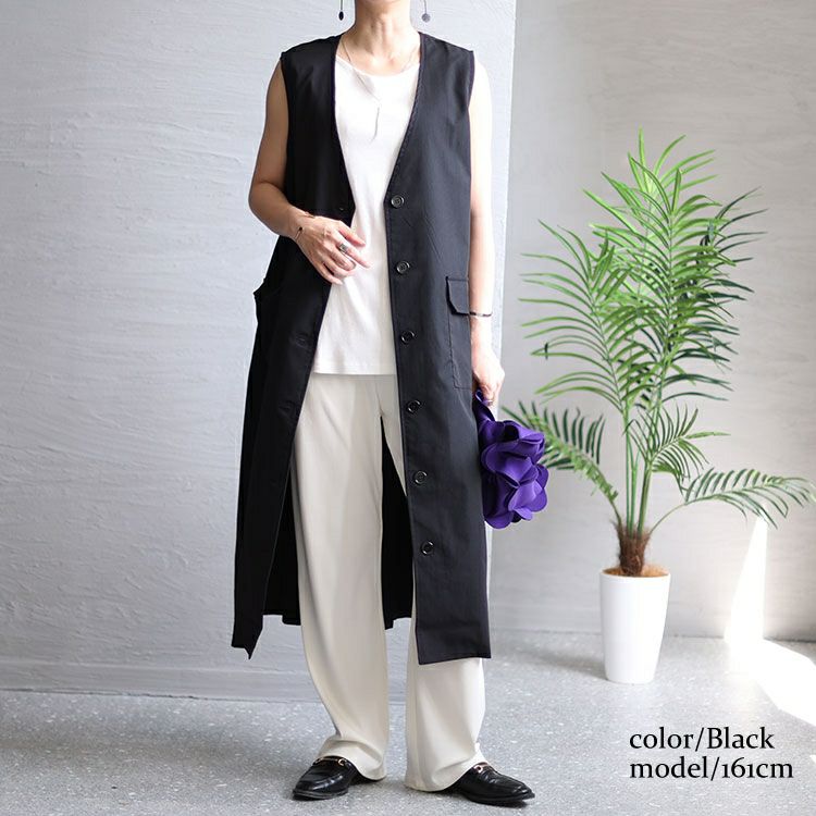大きいサイズ レディース ウエストドロスト入りロングベスト　maru-6663