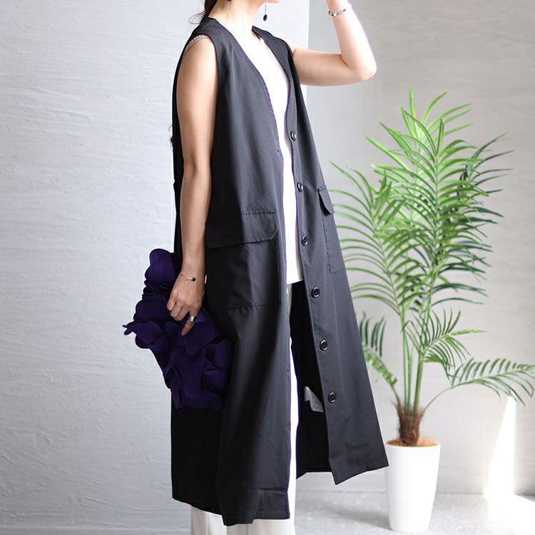 大きいサイズ レディース ウエストドロスト入りロングベスト　maru-6663