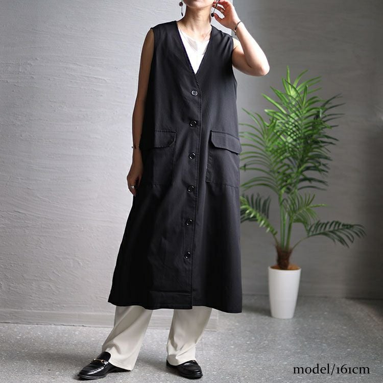 大きいサイズ レディース ウエストドロスト入りロングベスト　maru-6663