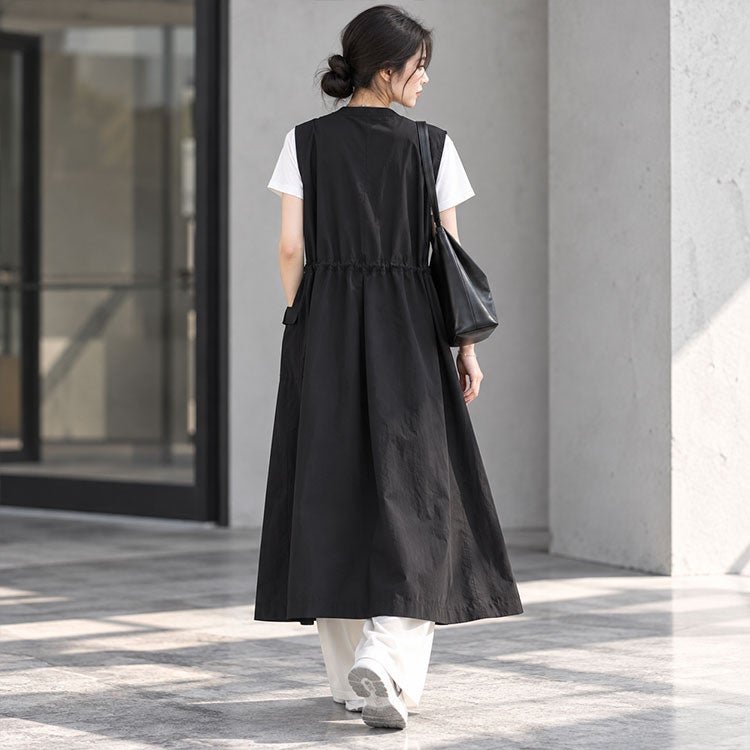 大きいサイズ レディース ウエストドロスト入りロングベスト　maru-6663