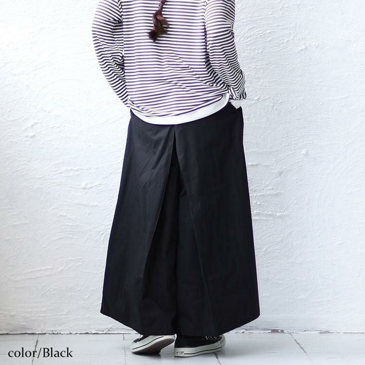大きいサイズ レディース 股隠しタック入りワイドパンツ　maru-6662 ブラック