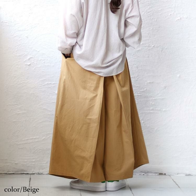 大きいサイズ レディース 股隠しタック入りワイドパンツ　maru-6662 ベージュ