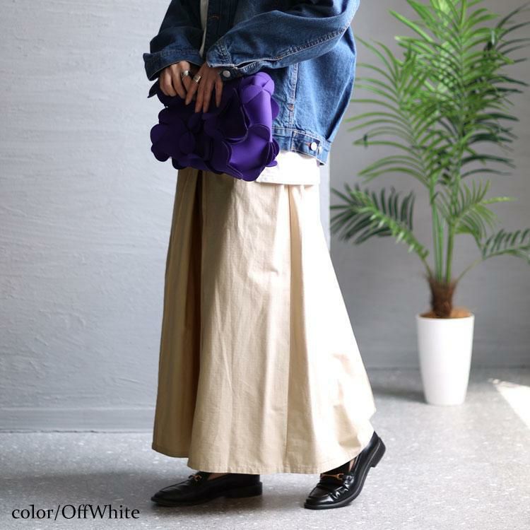 大きいサイズ レディース 股隠しタック入りワイドパンツ　maru-6662 オフホワイト