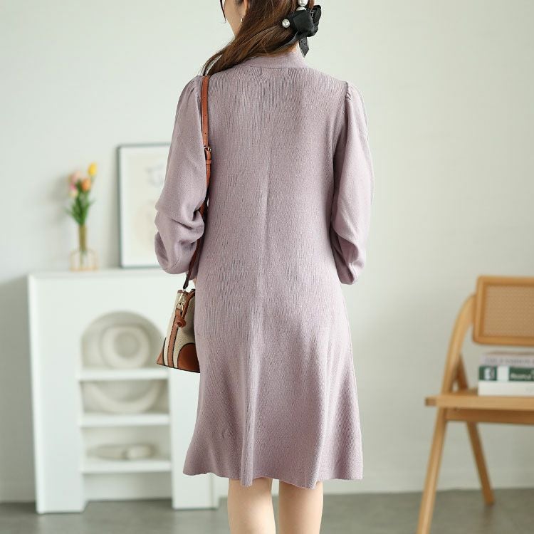 大きいサイズ レディース ボウタイニットワンピース　fem-388