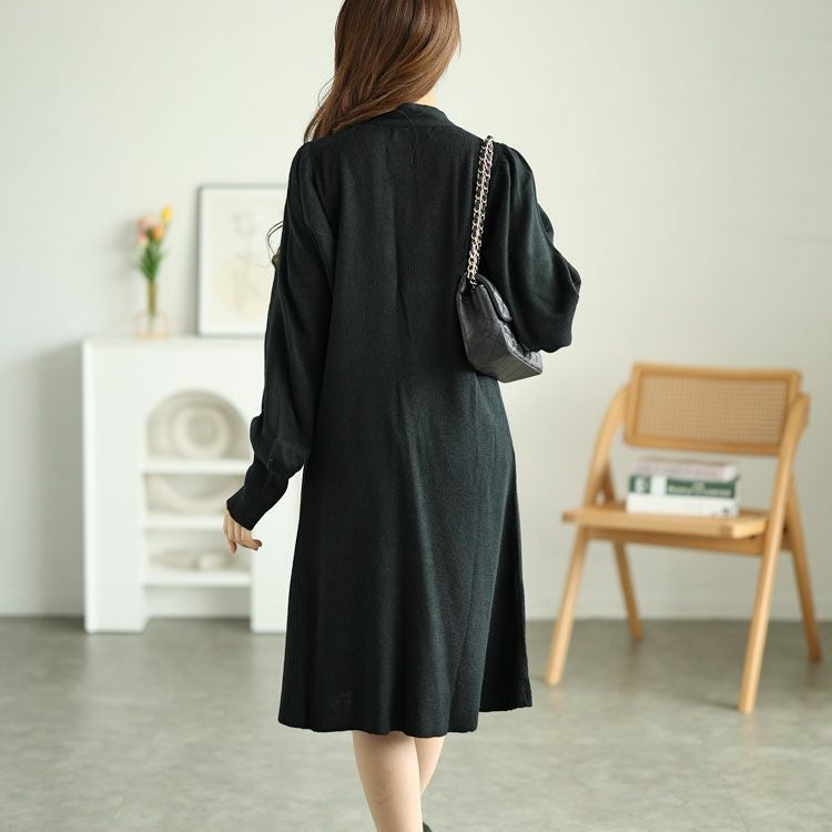 大きいサイズ レディース ボウタイニットワンピース　fem-388