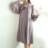 大きいサイズ レディース ボウタイニットワンピース　fem-388 ダークパープル