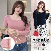 大きいサイズ レディース 袖ファー付きラウンドネックニットトップス　goldy-1364