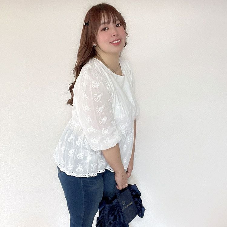 大きいサイズ レディース 花刺繍フレアトップス　goldy-1360 【メール便可】