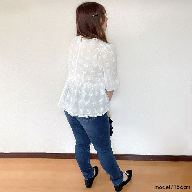 大きいサイズ レディース 花刺繍フレアトップス　goldy-1360 【メール便可】