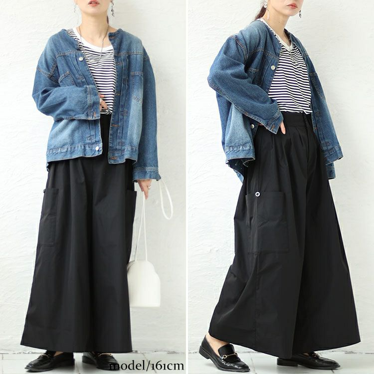 大きいサイズ レディース サイドポケットフロントタックワイドパンツ　sw-0560