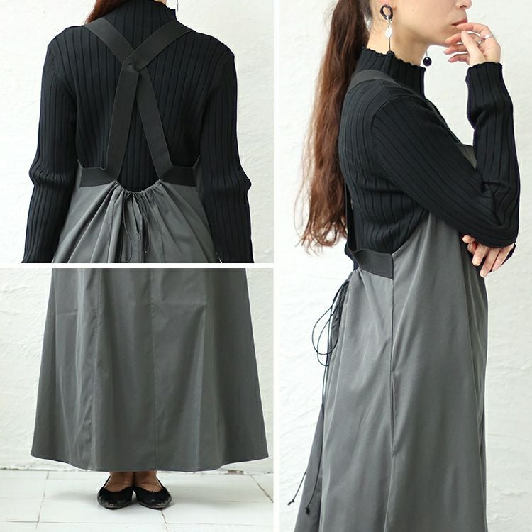 大きいサイズ レディース 前剥ぎデザインセンターラインエプロンワンピース　nw-23031