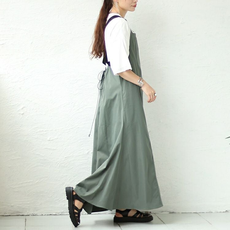 大きいサイズ レディース 前剥ぎデザインセンターラインエプロンワンピース　nw-23031