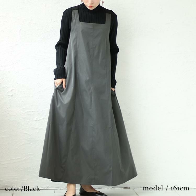 大きいサイズ レディース 前剥ぎデザインセンターラインエプロンワンピース　nw-23031 チャコール