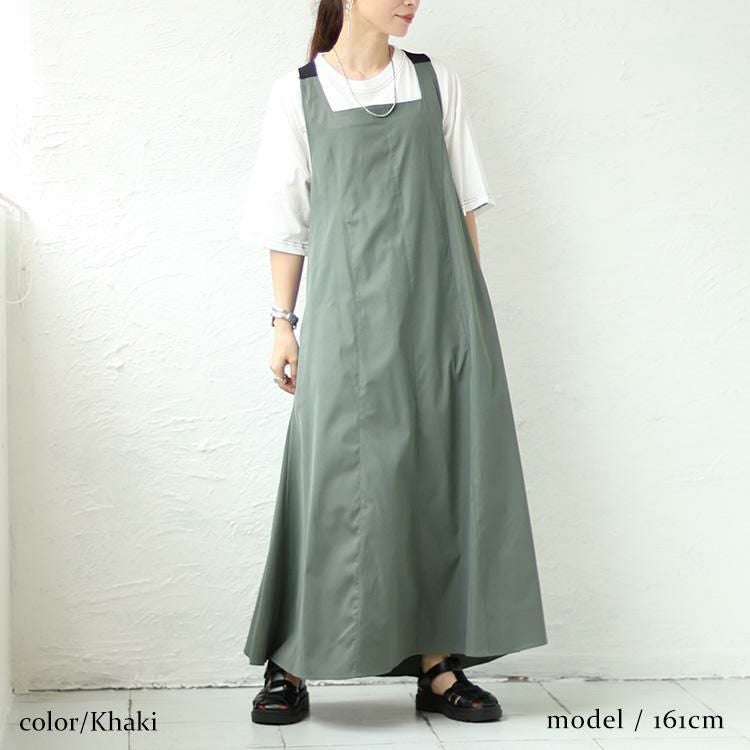 大きいサイズ レディース 前剥ぎデザインセンターラインエプロンワンピース　nw-23031 カーキ