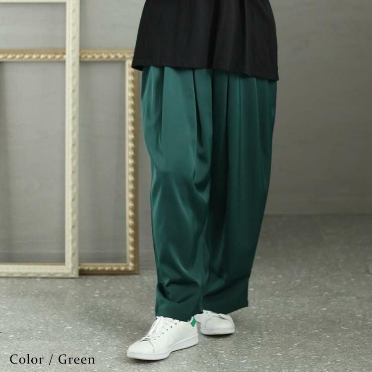 大きいサイズ レディース ウエストタックパンツ　nw-23030 グリーン