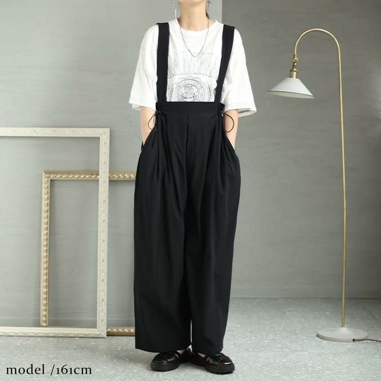 大きいサイズ レディース センターラインサロペットパンツ　nw-23029 ブラック