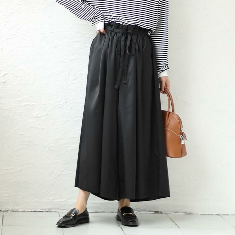 大きいサイズ レディース ウエストフリルギャザーパンツ　nw-23028 ブラック