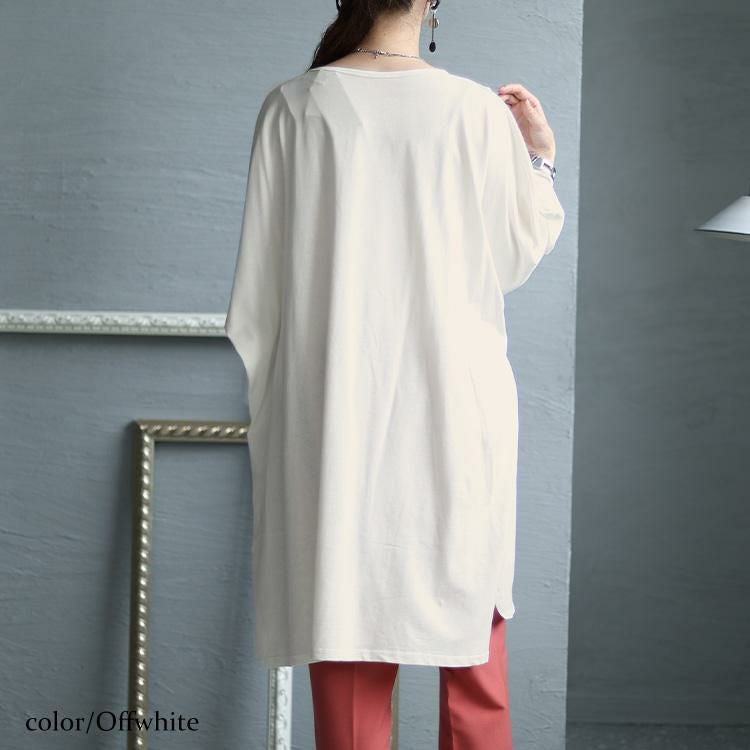 大きいサイズ レディース コットン100％ドルマンスリーブチュニック　wk-0255 オフホワイト