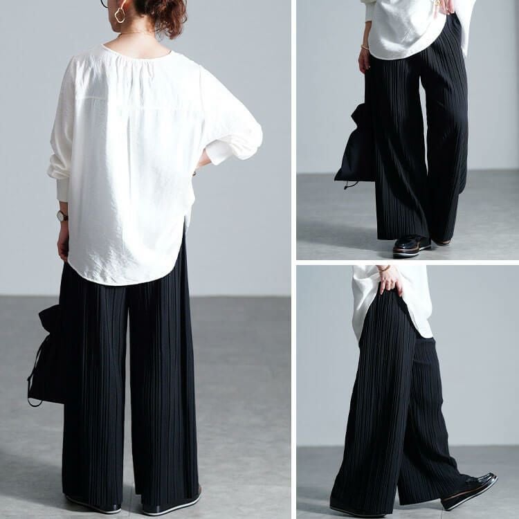 大きいサイズ レディース セルフカットプリーツパンツ　sada-6883