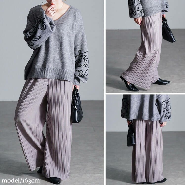 大きいサイズ レディース セルフカットプリーツパンツ　sada-6883