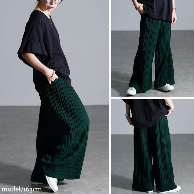 大きいサイズ レディース セルフカットプリーツパンツ　sada-6883