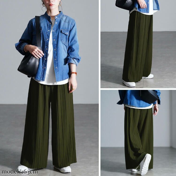 大きいサイズ レディース セルフカットプリーツパンツ　sada-6883