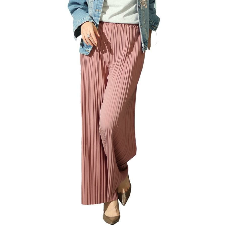 大きいサイズ レディース セルフカットプリーツパンツ　sada-6883 ピンク