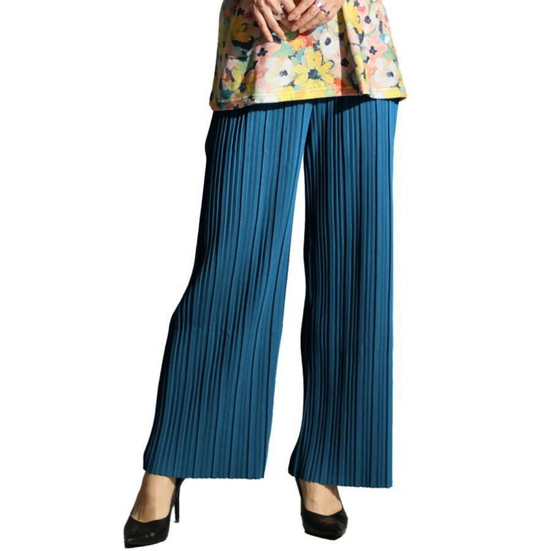 大きいサイズ レディース セルフカットプリーツパンツ　sada-6883 ブルー