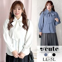 大きいサイズ レディース ボウタイ付きボリュームスリーブブラウス　fem-389