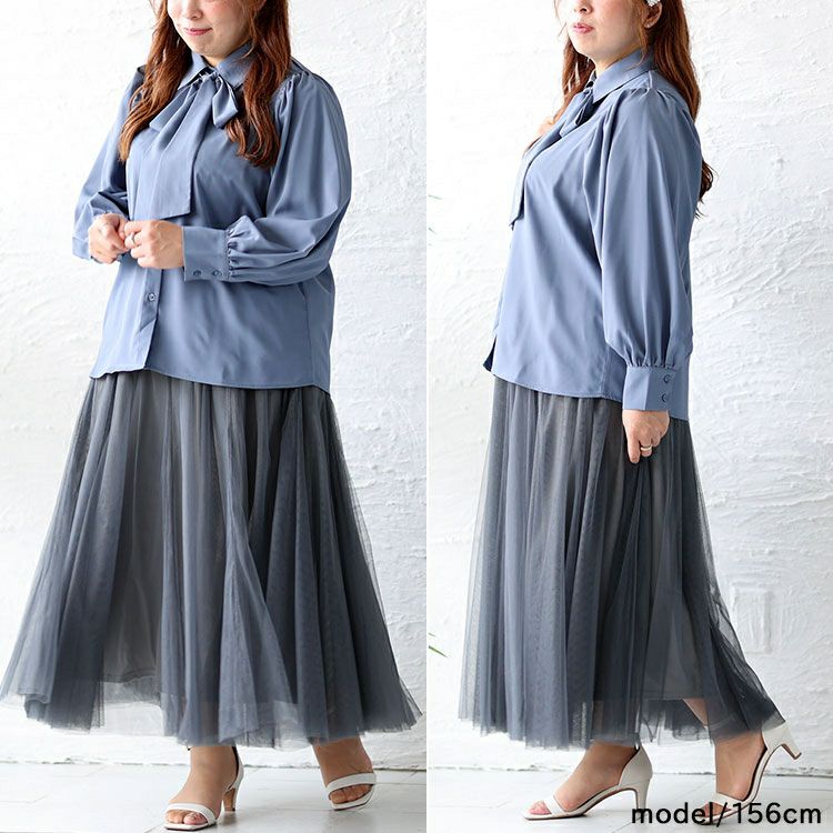 大きいサイズ レディース ボウタイ付きボリュームスリーブブラウス　fem-389